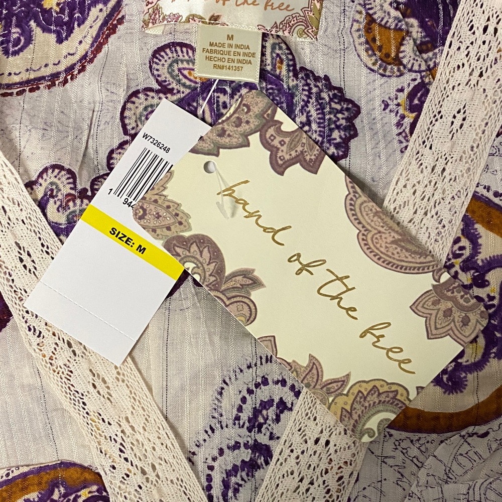 Paisley Lace Trim Crop Top purple & cream - Picture 7 of 8